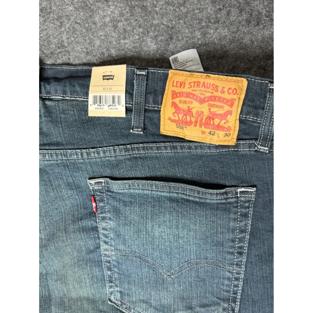 Levis 559 Relaxed Straight‎ Jeans Mens 42x30 Blue Stretch Denim Dark Wash New